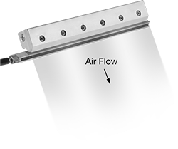 Image of ProductInUse. Front orientation. Contains Annotated. Air Knives. High-Efficiency Static-Eliminating Air Knives.