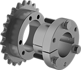 Image of ProductInUse. Sprocket Shown with Bushing (Sold Separately). Front orientation. Drive Sprockets. Quick-Disconnect (QD) Bushing-Bore Sprockets.