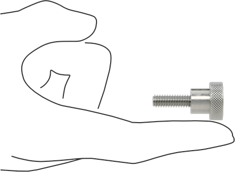 Image of Product. Side1 orientation. Contains SizingReference. 303 Stainless Steel Knurled Knob, with 1/4"-20 Thread, 3/4" Long Stud, 3/4" Head Diameter.