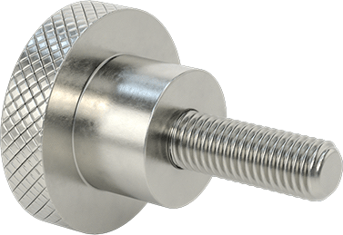 Image of Product. Back orientation. 303 Stainless Steel Knurled Knob, with 5/8"-11 Thread 1-3/4" Long Stud, 2-1/2" Head Diameter.