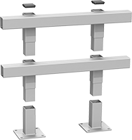 Image of System. Front orientation. Exploded view. Guardrails. Stackable Guardrails.