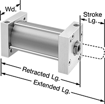 Image of Product. Front orientation. Contains Annotated. Air Cylinders. Compact Tie Rod Air Cylinders, Square Face.