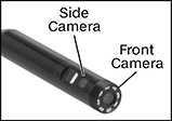 Image of Product. Borescope Tip. Front orientation. ZoomedIn view. Contains Annotated, Border. Borescopes. Multi-Camera Video-Recording Borescopes for Smartphones and Tablets , Knob Adjustment, Push-Button Adjustment.