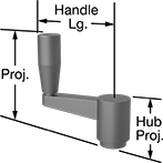 Image of Product. Front orientation. Contains Annotated. Crank Handles. Adjustable-Position Threaded-Hole-Mount Crank Handles.