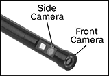 Image of Product. Borescope Tip. Front orientation. ZoomedIn view. Contains Annotated, Border. Borescopes. Multi-Camera Video-Recording Borescopes with Built-In Monitor , Push-Button Adjustment.