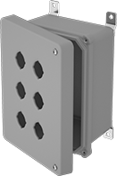 Image of Product. Front orientation. Electrical Enclosures. Watertight Push-Button Enclosures, Hinged Cover.