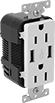 Image of Product. Front orientation. Power Connectors. Straight-Blade Connectors, Outlet-Box-Mount Female Receptacles with USB Ports, Duplex.