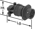 Image of Product. Front orientation. Contains Annotated. Mil. Spec. Connectors. Mil. Spec. Push-In Connectors, Plugs, Male, External Housing Lock.