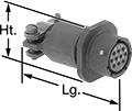 Image of Product. Front orientation. Contains Annotated. Mil. Spec. Connectors. Mil. Spec. Push-In Connectors, Female, Sockets, External Housing Lock.