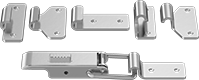 Image of Product. Front orientation. Draw Latches. Multiple-Strike Draw Latches with Safety Catch, Six Strike Plates.