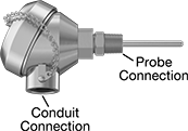 Image of Product. Front orientation. Contains Annotated. Thermocouples. Threaded Thermocouple Probe Transmitters for Liquids and Gases .