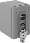 Image of Product. Two Buttons with Lockout. Front orientation. 2 Buttons. Aluminum Enclosed Push-Button Switches, Lockout.