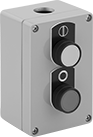 Image of Product. Two Buttons. Front orientation. 2 Buttons. Aluminum Enclosed Push-Button Switches.