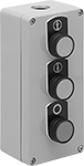 Image of Product. Three Buttons. Front orientation. 3 Buttons. Aluminum Enclosed Push-Button Switches.