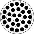 Image of Specification. 28 Poles (Clockwise). Front orientation. Contains Annotated. 28 Poles. Mil. Spec. Compatible Connectors, Clockwise.