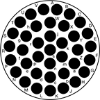 Image of Specification. 38 Poles (Clockwise). Front orientation. Contains Annotated. 38 Poles. Mil. Spec. Compatible Connectors, Clockwise.