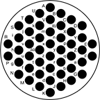 Image of Specification. 48 Poles (Clockwise). Front orientation. Contains Annotated. 48 Poles. Mil. Spec. Compatible Connectors, Clockwise.