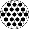 Image of Specification. 19 Poles (Clockwise). Front orientation. Contains Annotated. 19 Poles. Mil. Spec. Compatible Connectors, Clockwise.