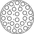 Image of Specification. 26 Poles (Counterclockwise). Front orientation. Contains Annotated. 26 Poles. Mil. Spec. Compatible Connectors, Counterclockwise.