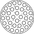 Image of Specification. 32 Poles (Counterclockwise). Front orientation. Contains Annotated. 32 Poles. Mil. Spec. Compatible Connectors, Counterclockwise.