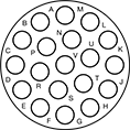 Image of Specification. 19 Poles (Counterclockwise). Front orientation. Contains Annotated. 19 Poles. Mil. Spec. Compatible Connectors, Counterclockwise.
