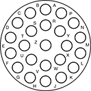 Image of Specification. 23 Poles (Counterclockwise). Front orientation. Contains Annotated. 23 Poles. Mil. Spec. Compatible Connectors, Counterclockwise.