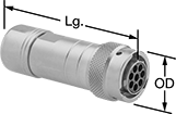 Image of Product. Front orientation. Contains Annotated. Mil. Spec. Connectors. Mil. Spec. Compatible Connectors, Internal Housing Lock, Sockets, Female.