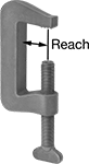 Image of Product. Fixed-Tip Clamping Surface. Front orientation. Contains Annotated. C-Clamps. Nonconductive C-Clamps, Thumb-Screw Handle, Fixed-Tip Clamping Surface.
