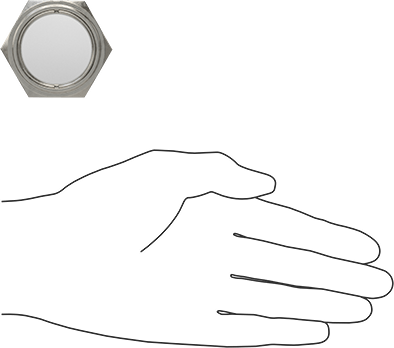 Image of Product. Side1 orientation. Contains SizingReference. 303 Stainless Steel Through-Wall Sight, for Clear Liquid for 1-1/2" Diameter Hole.