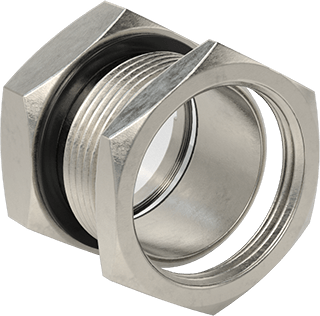 Image of Product. Back orientation. 303 Stainless Steel Through-Wall Sight, for Clear Liquid for 1-1/2" Diameter Hole.
