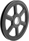 Image of Product. Front orientation. V-Belt Drive Pulleys. Split-Tapered Bushing-Bore V-Belt Drive Pulleys, Spoked Body.