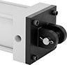 Image of ProductInUse. Front orientation. ZoomedIn view. Air Cylinder Mounts. NFPA Tie Rod Air Cylinder Mounts, Clevis Brackets with Pin.