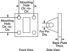 Image of Attribute. Front orientation. Contains Annotated. Hydraulic Cylinder Pivot Brackets.