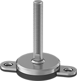 Image of Product. Front orientation. Leveling Mounts. Stay-Put Vibration-Damping Swivel Leveling Mounts with Threaded Stud, Two Offset Mounting Holes, With Cushion.