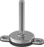 Image of Product. Front orientation. Leveling Mounts. Stay-Put Vibration-Damping Swivel Leveling Mounts with Threaded Stud, Two Offset Mounting Holes.