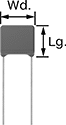 Image of Product. Front orientation. Contains Annotated. Circuit Board Capacitors. Through-Hole Mount, Metalized Polypropylene Film Capacitor.