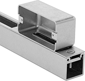 Image of ProductInUse. Screw On Shown Installed. Front orientation. Strut Channel Framing and Fittings. Strut Channel Outlet Boxes, Screw On.