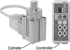 Image of Product. Top orientation. Stopper Cylinders. Electric-Actuated Stopper Cylinders with Automatic Controls.
