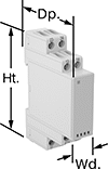 Image of Product. Bottom orientation. Contains Annotated. Safety Relays. Safety Relays, SIL 2, PLd Max. System Safety Rating—DIN-Rail Mount.