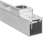 Image of ProductInUse. Inline Mount Shown Installed. Front orientation. Strut Channel Framing and Fittings. Strut Channel Conduit Connection Plates, Inline Mount.