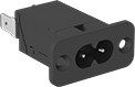 Image of Product. Screw On. Front orientation. Power Connectors. EMI-Filtering IEC Connectors, Male Receptacles, Screw On, Single—Unshielded.