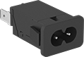 Image of Product. Snap In. Front orientation. Power Connectors. EMI-Filtering IEC Connectors, Male Receptacles, Snap In, Single—Unshielded.