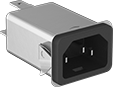 Image of Product. Snap In—Shielded. Front orientation. Power Connectors. EMI-Filtering IEC Connectors, Male Receptacles, Snap In, Single—Shielded.