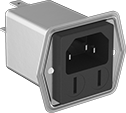 Image of Product. Screw On—Shielded. Front orientation. Power Connectors. EMI-Filtering IEC Connectors, Male Receptacles, Screw On, Single—Shielded.