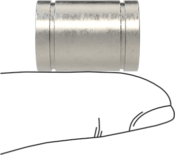 Image of Product. Side1 orientation. Contains SizingReference. Fixed Alignment Ball Linear Bearing, 440C Stainless Steel Bearing with Stainless Steel Ball, for 3/8" Shaft Diameter.