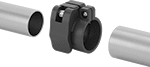 Image of ProductInUse. Front orientation. Exploded view. Connectors for Telescoping Tubes. Light Duty Aluminum Telescoping Fittings, Lever Lock.