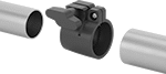 Image of ProductInUse. Front orientation. Exploded view. Connectors for Telescoping Tubes. Light Duty Aluminum Telescoping Fittings, Knob Lock.