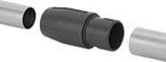 Image of ProductInUse. Front orientation. Exploded view. Connectors for Telescoping Tubes. Light Duty Aluminum Telescoping Fittings, Twist Lock.
