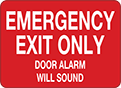Image of Product. Front orientation. Signs. Exit Signs, Emergency Exit Only—Door Alarm Will Sound (English)—Red with White Message.