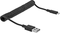 Image of Product. Front orientation. USB Cords. Coiled USB Cords, USB-A Plug × Apple Lightning Plug.